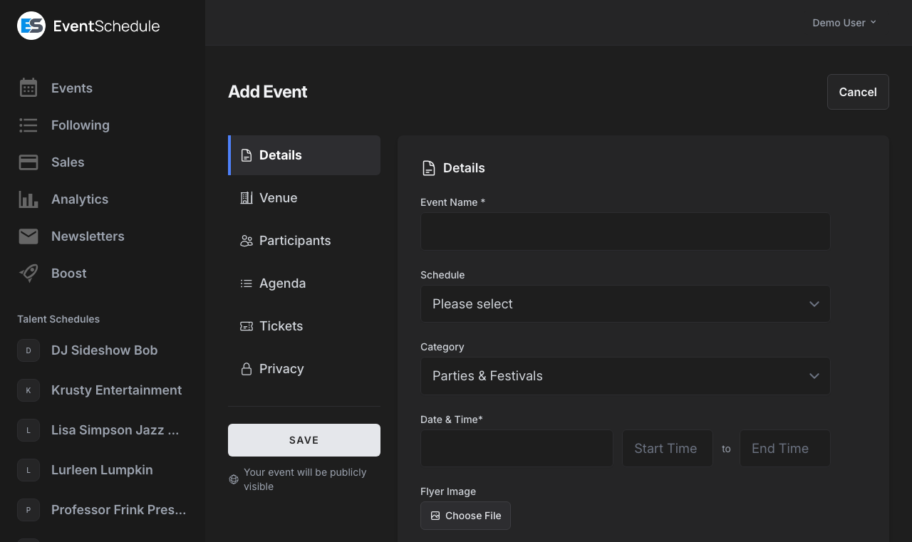 Add event form