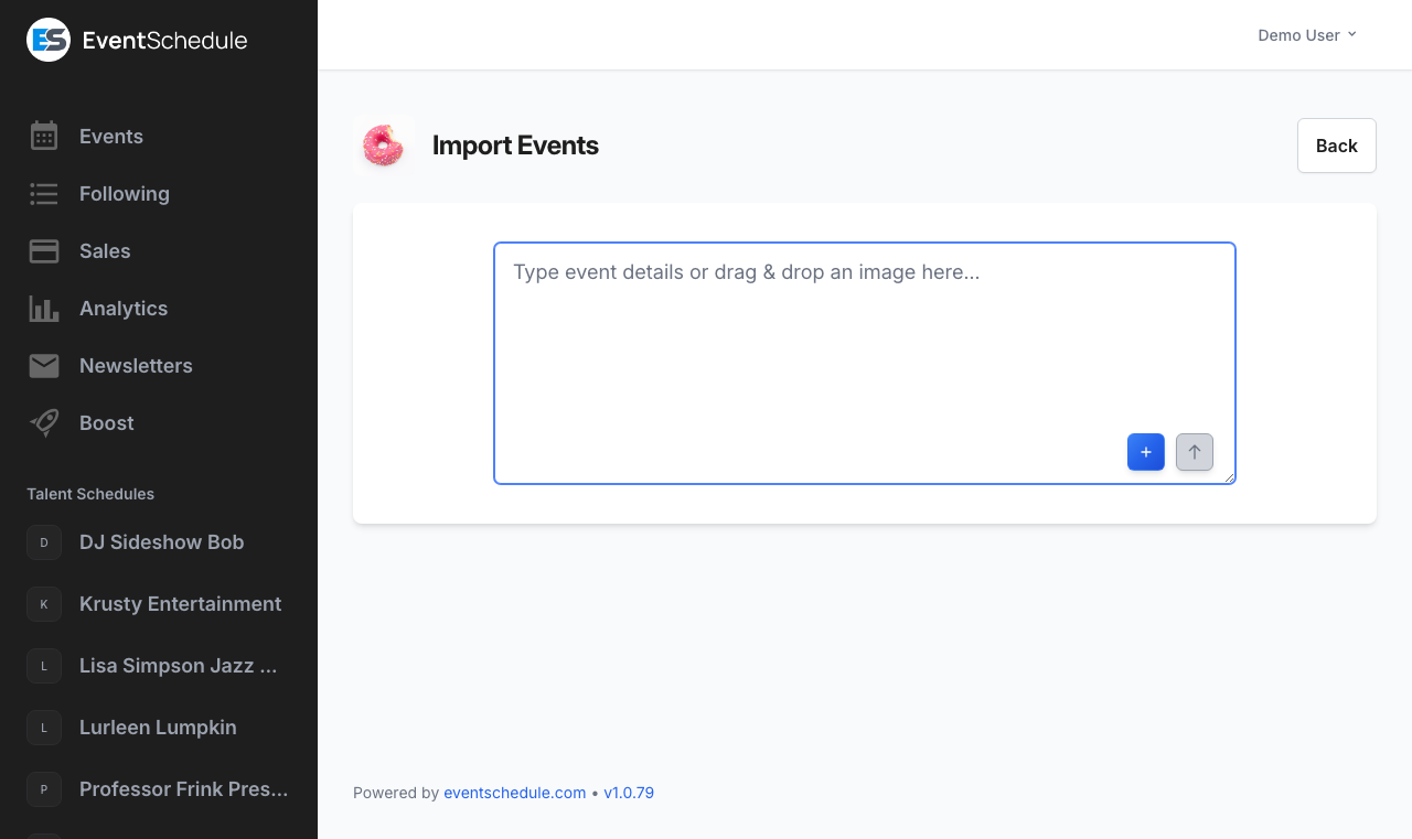 Import events page