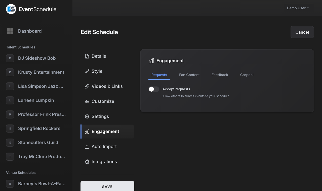 Schedule engagement settings