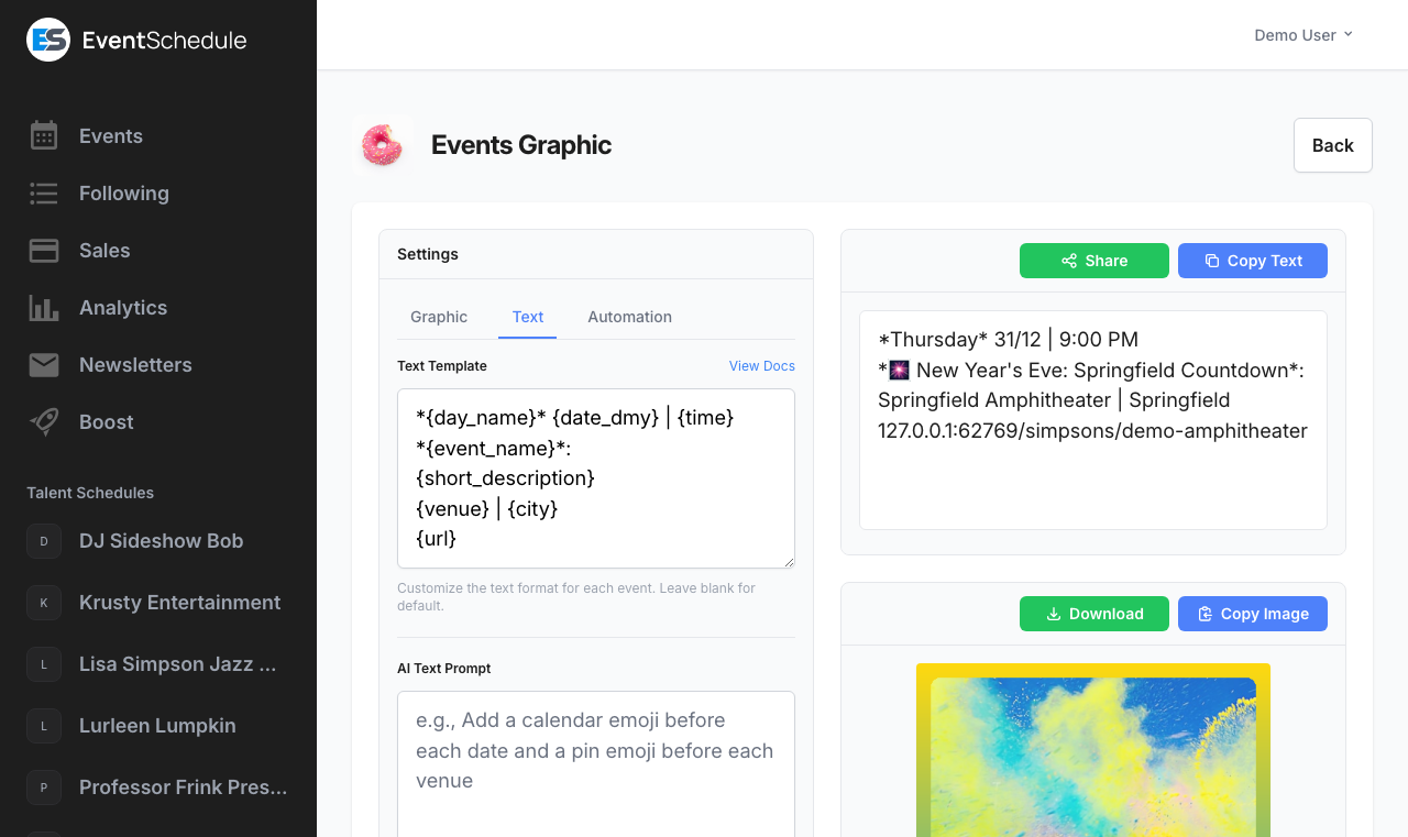 Event graphics settings