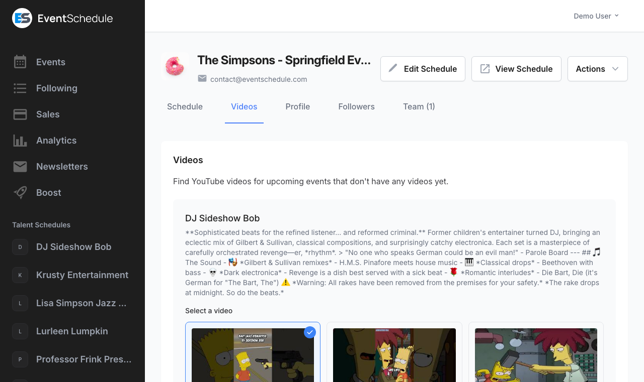 Fan videos management tab