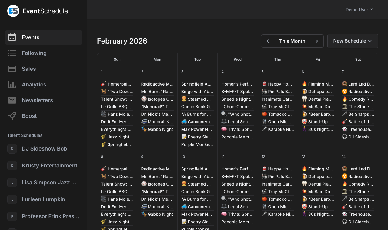 Event Schedule dashboard with schedule list