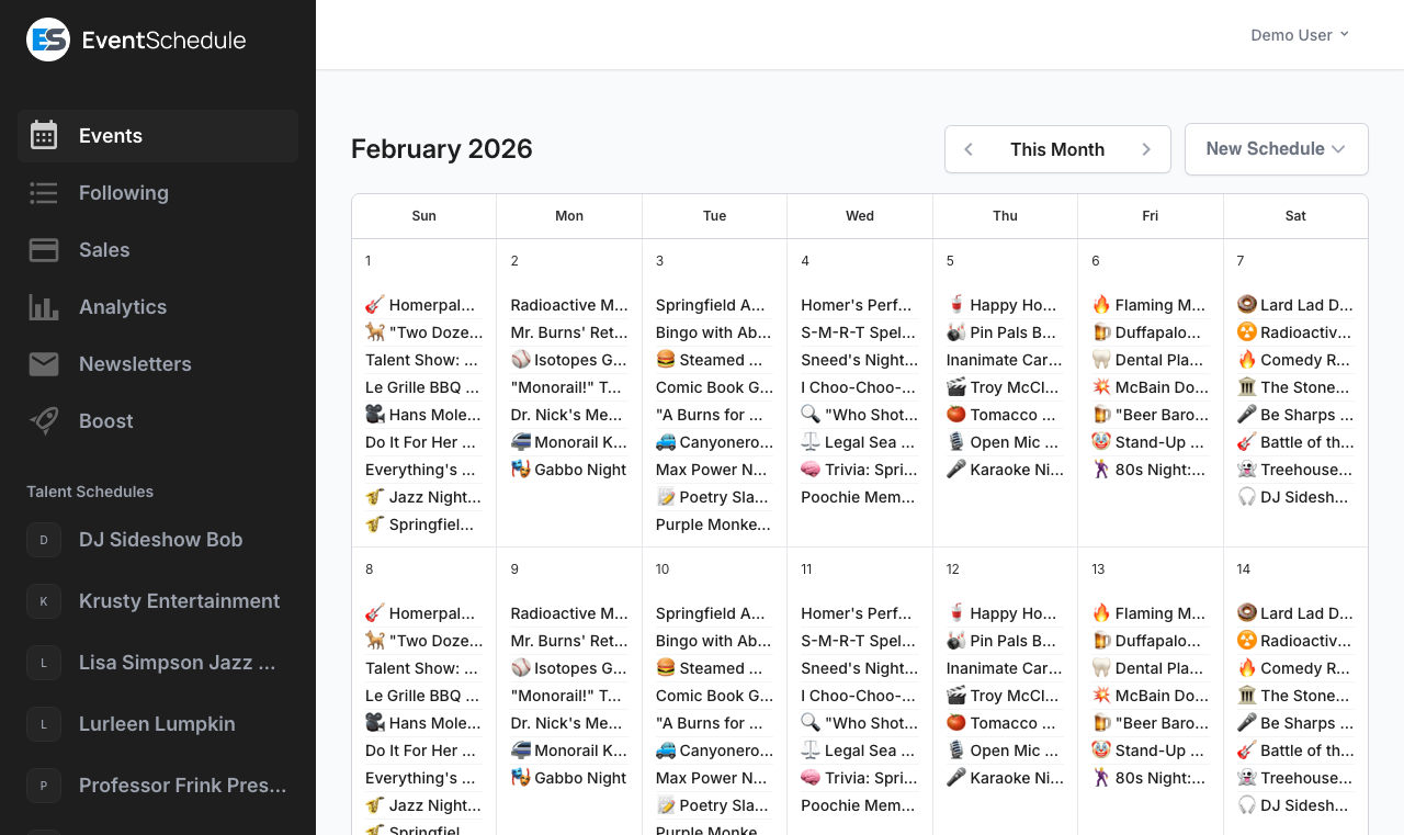 Event Schedule dashboard with schedule list