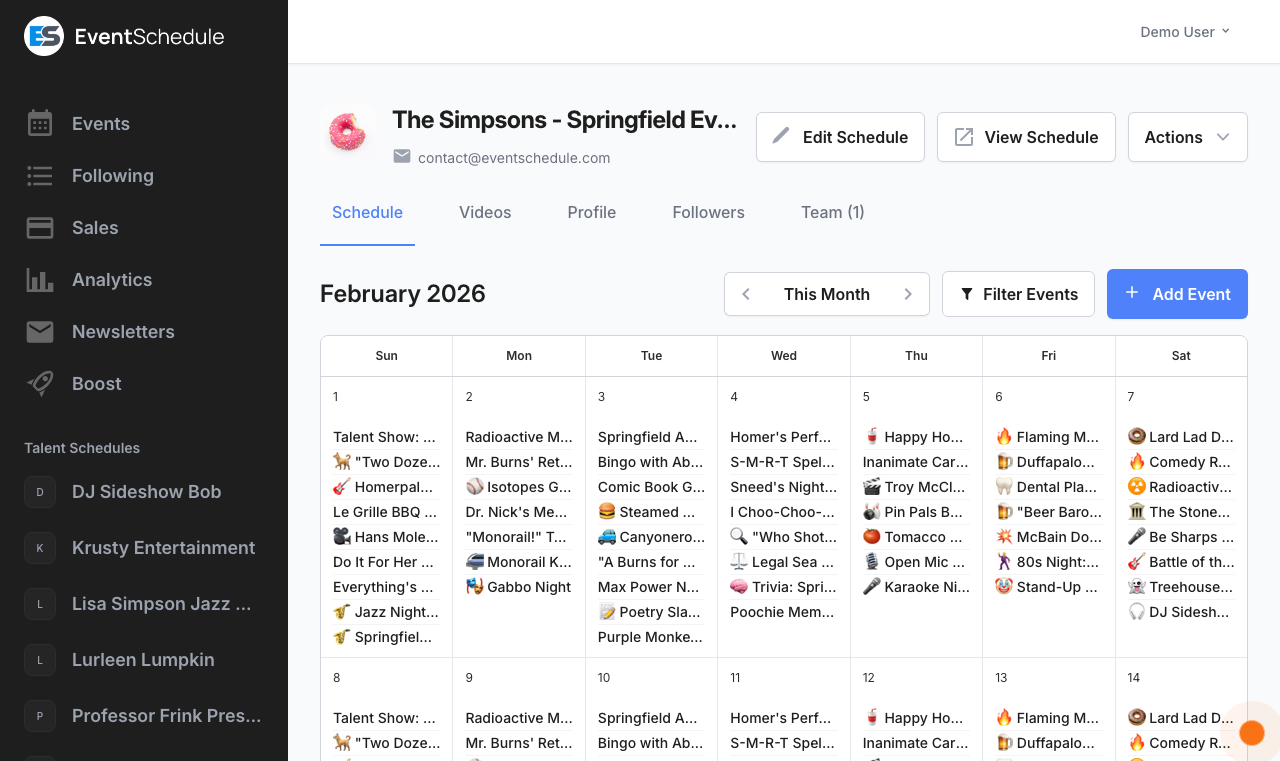 Schedule admin panel with tabs
