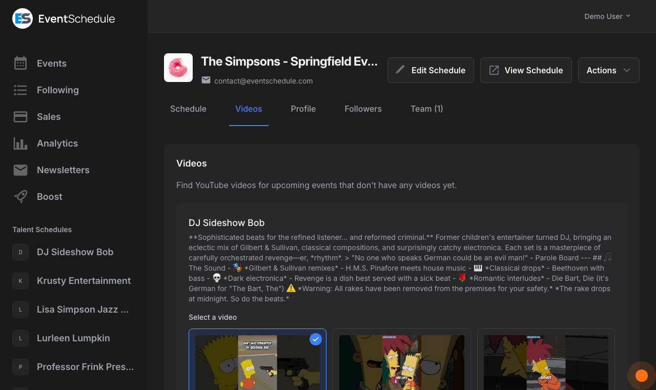 Videos tab showing YouTube search results