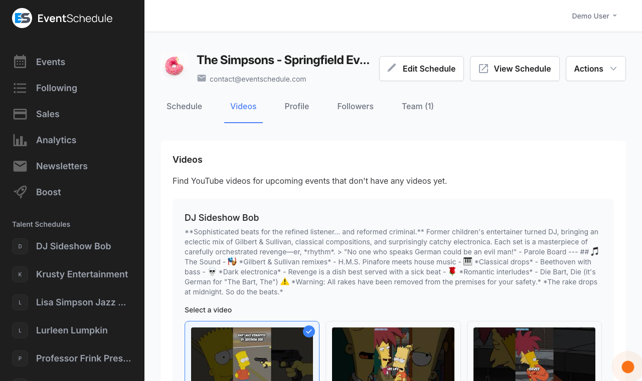 Videos tab showing YouTube search results