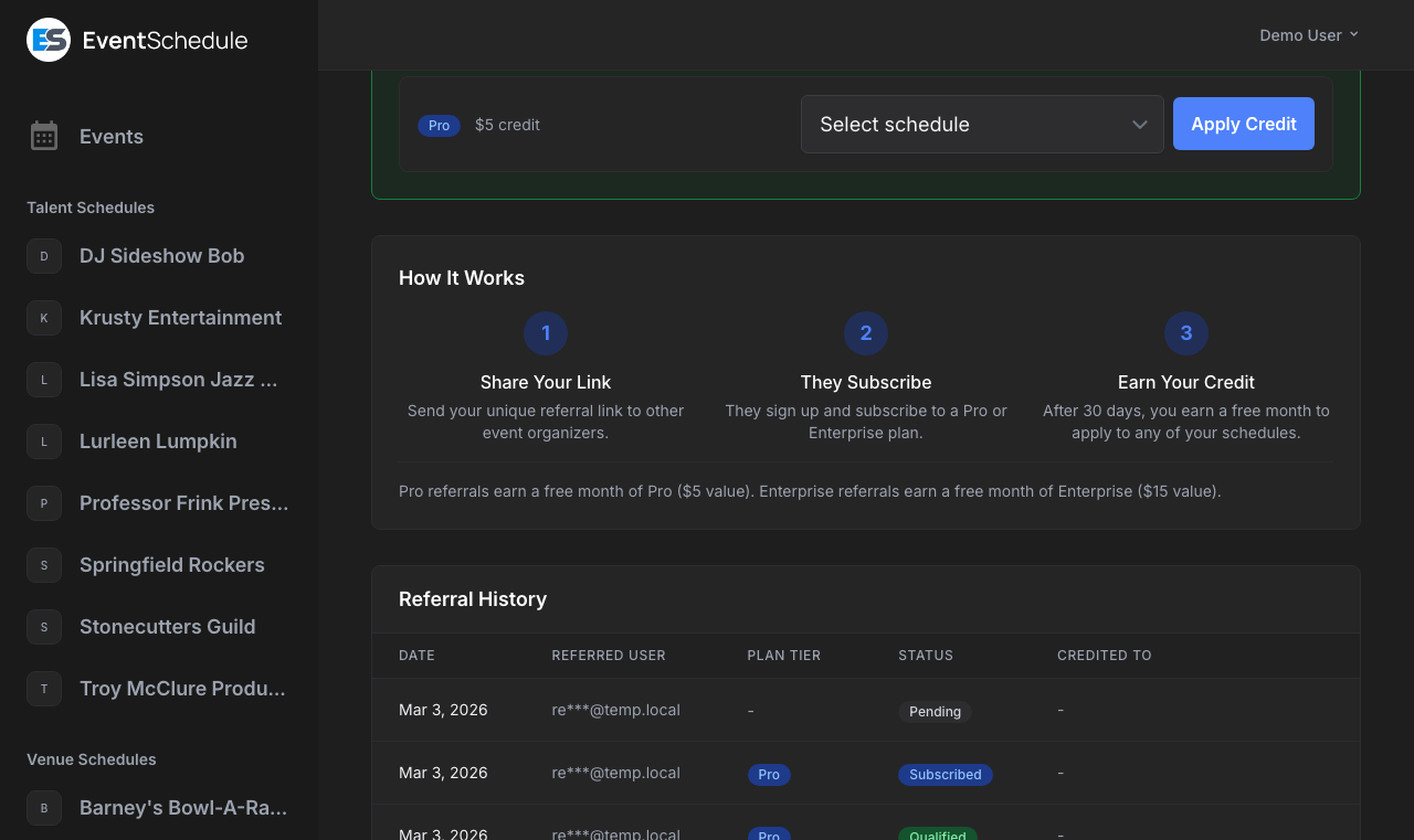 Available referral credits