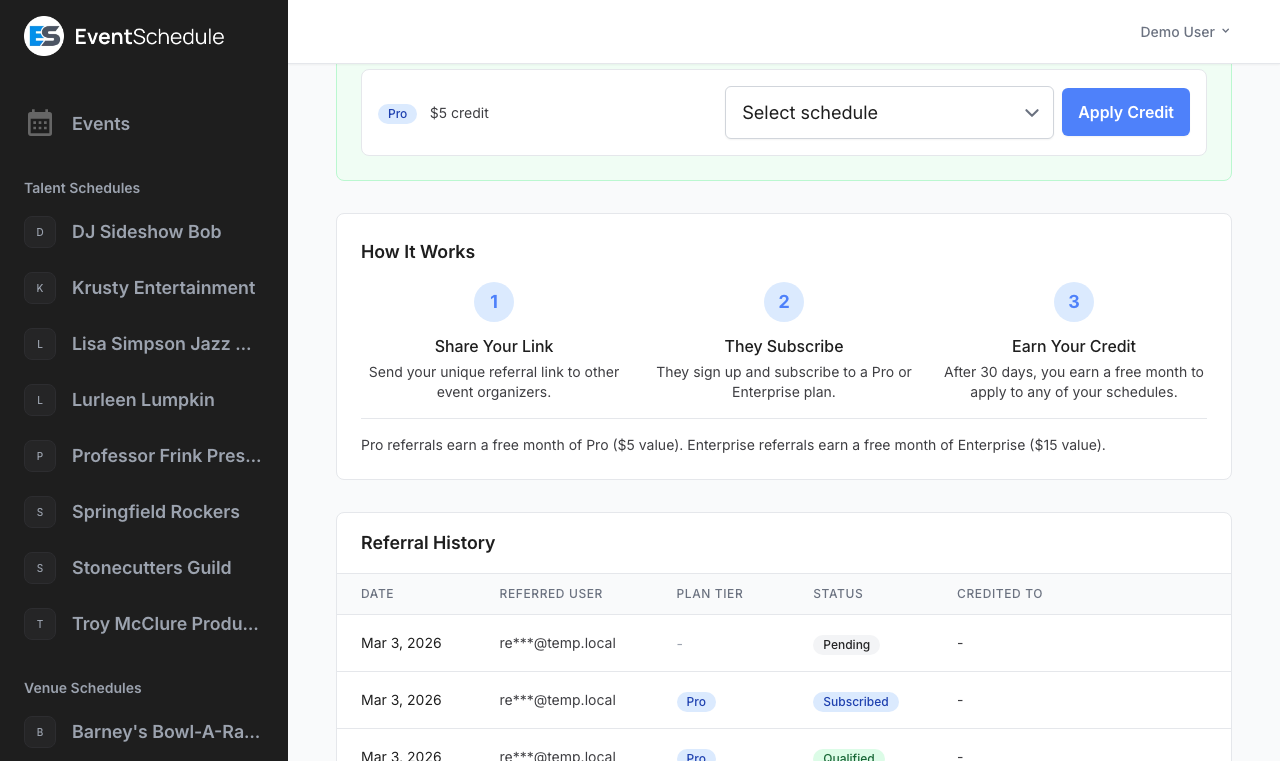 Available referral credits