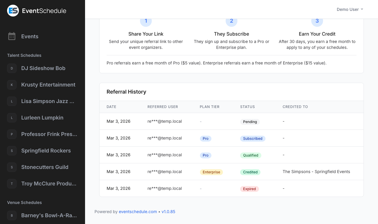 Referral history table