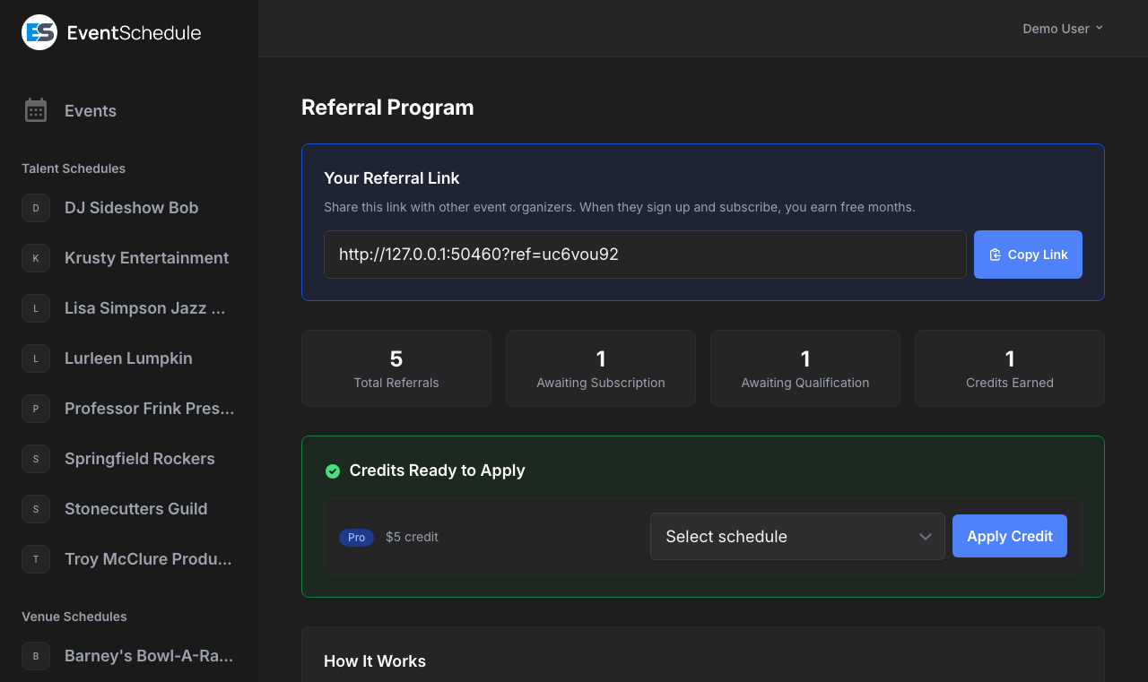 Referral link panel