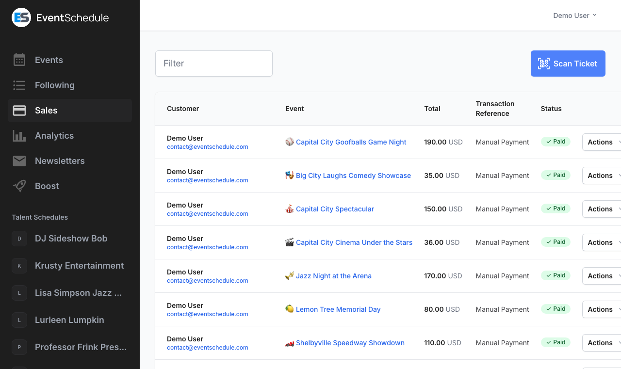 Sales management page