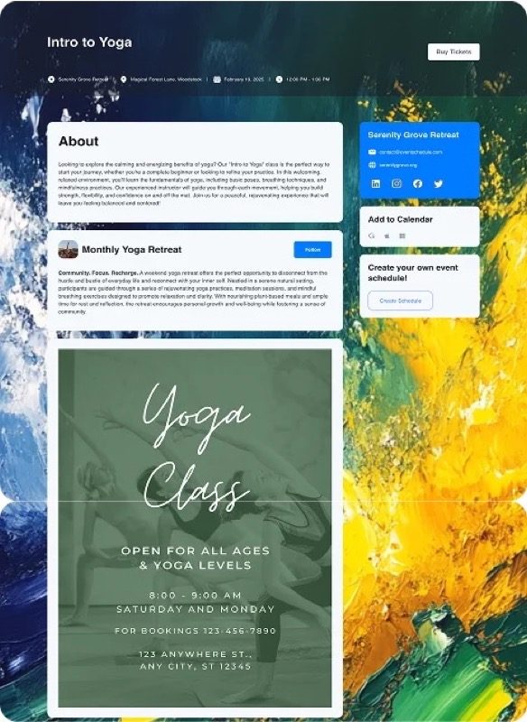 Event details page with ticket options and event information